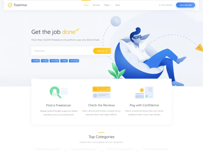 Service marketplace theme front page