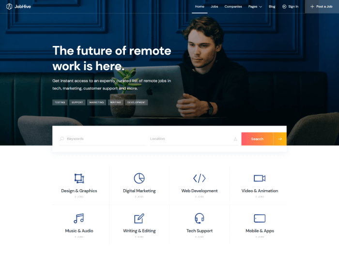 Job board theme front page