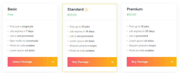 Listing packages that allow you to monetize a job board.