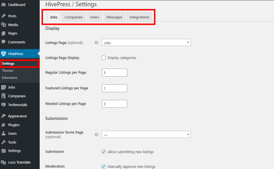 Settings that allow you to create and set up a job portal with WordPress.