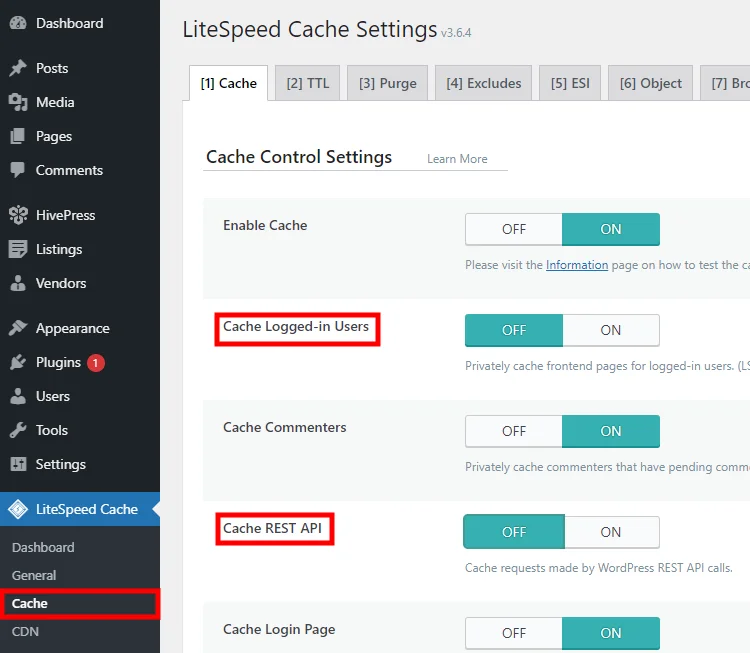 Speed up a WordPress website by optimizing cache options.