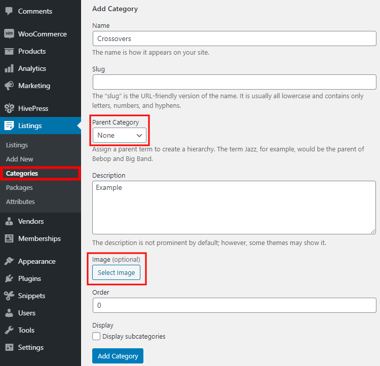 Adding listing categories.