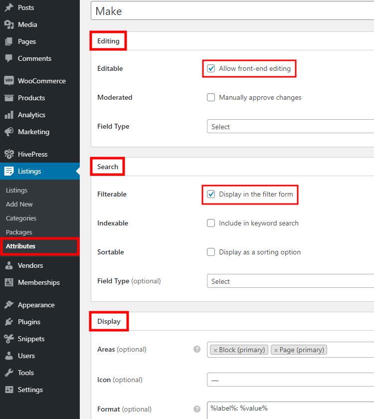 Adding car listing custom fields and search filters.