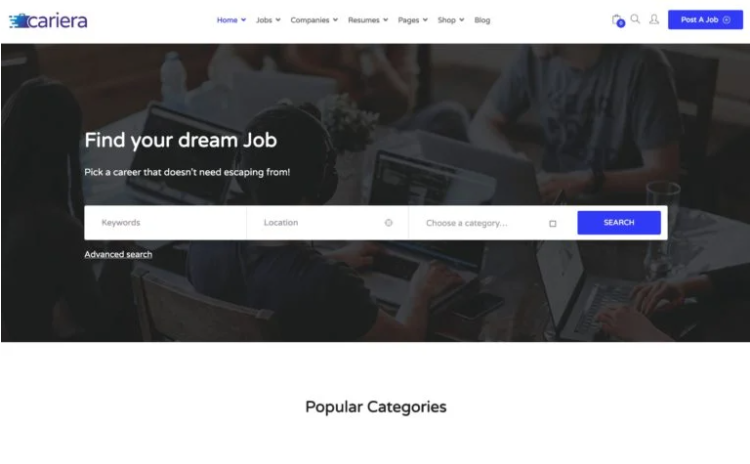 Cariera, a  job portal WordPress theme.