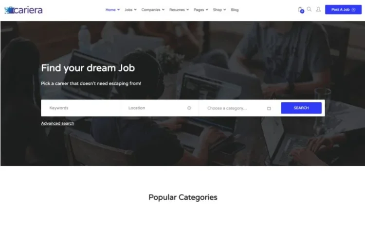 Cariera, a  job portal WordPress theme.