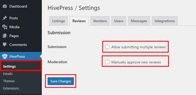 Setting up the HivePress Reviews extension.