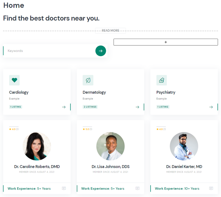 Creating a front page of the doctor appointment website using WordPress.