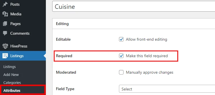 Making a custom listing field mandatory for users.