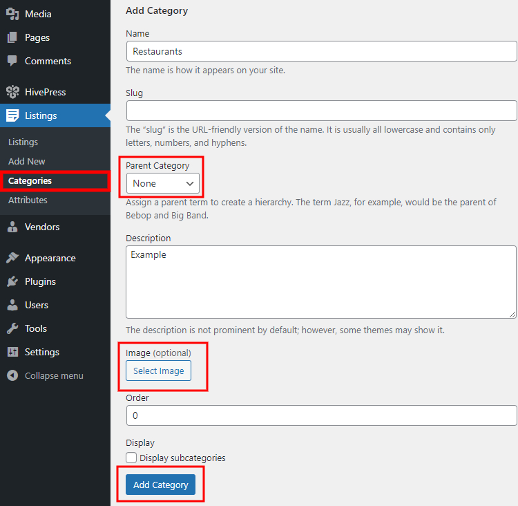 Process of adding a new listing category on a membership website.