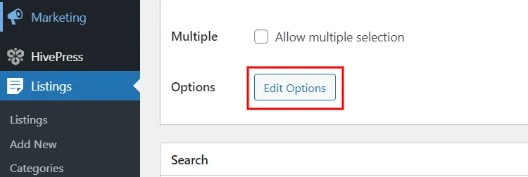  Modification des options de champ personnalisé.