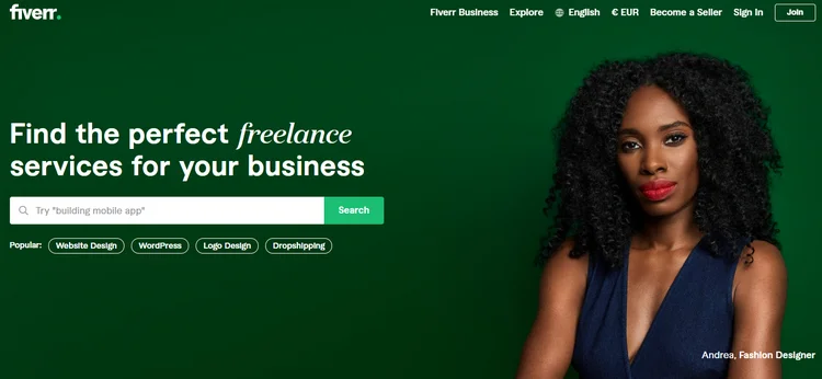  Fiverr homepage.