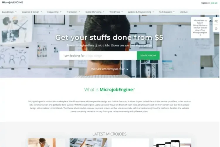 MicrojobEngine, a freelance marketplace WordPress theme.