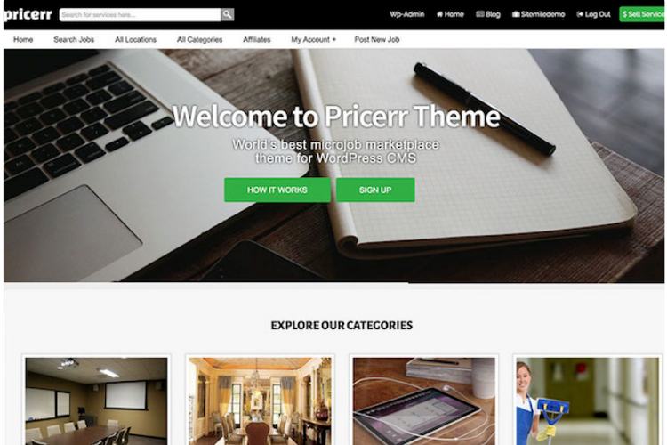 Pricerr, a freelance marketplace WordPress theme.