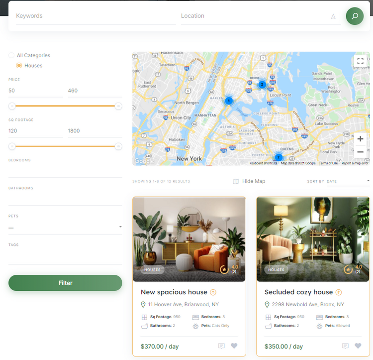 A rental marketplace like Airbnb, built with WordPress.