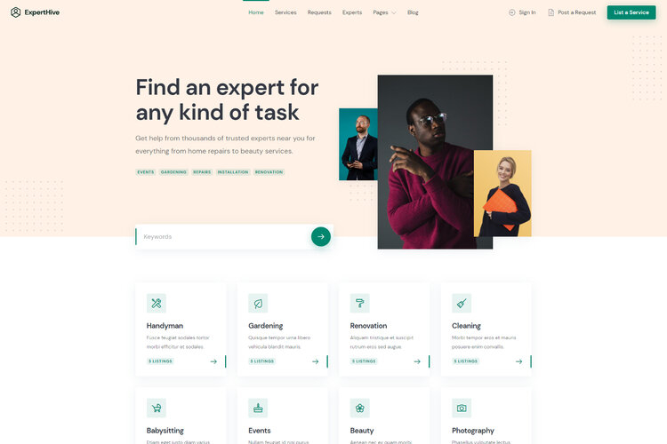 ExpertHive, a service finder WordPress theme.