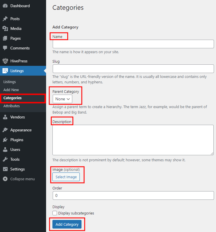 Adding listing categories.