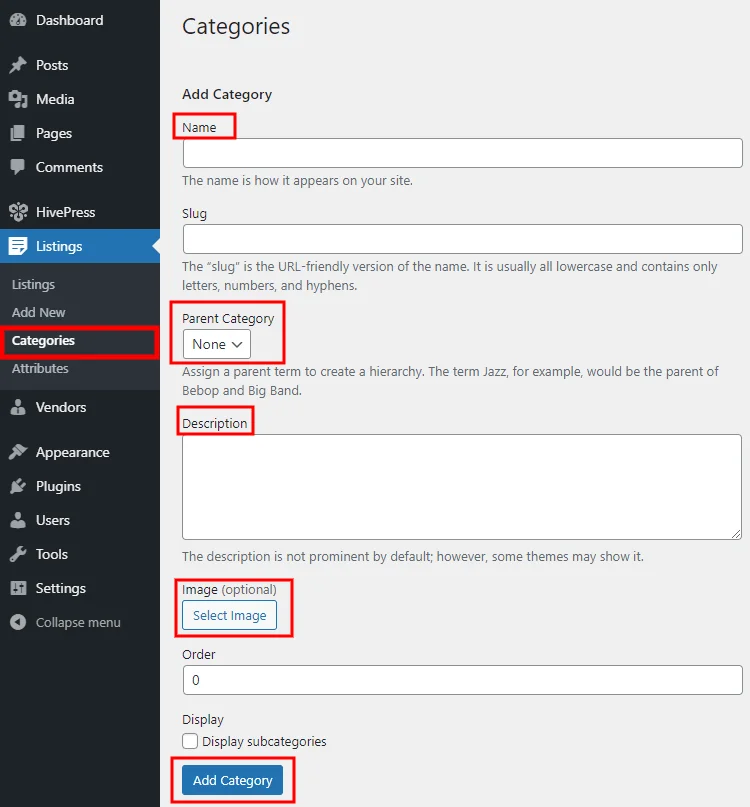 Adding listing categories to a WordPress affiliate website.