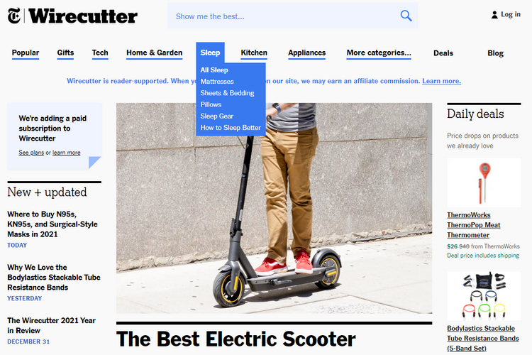 Wirecutter homepage.