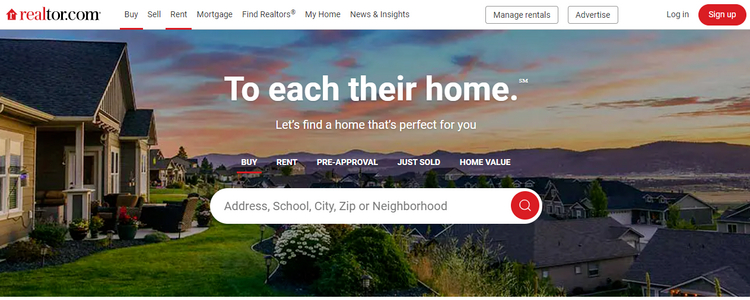 Realtor.com homepage.