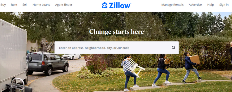 Zillow homepage.