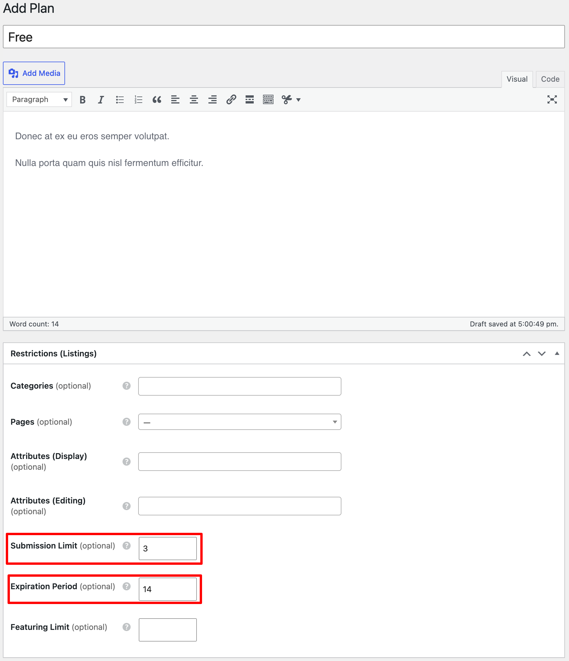 Adding a free listing plan.