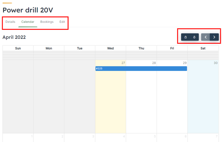 Booking calendar on the equipment rental platform.