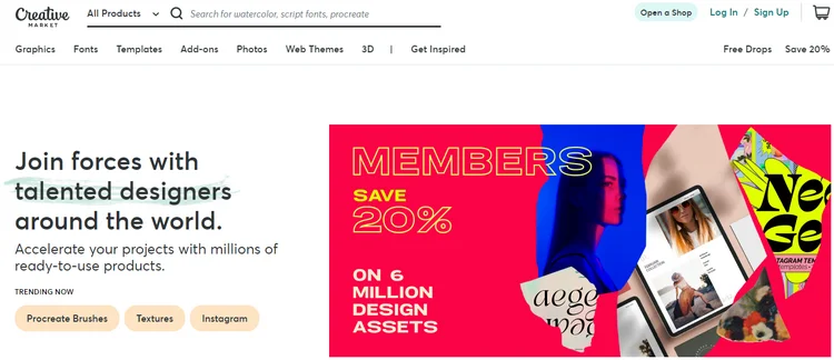 Creative Market homepage.
