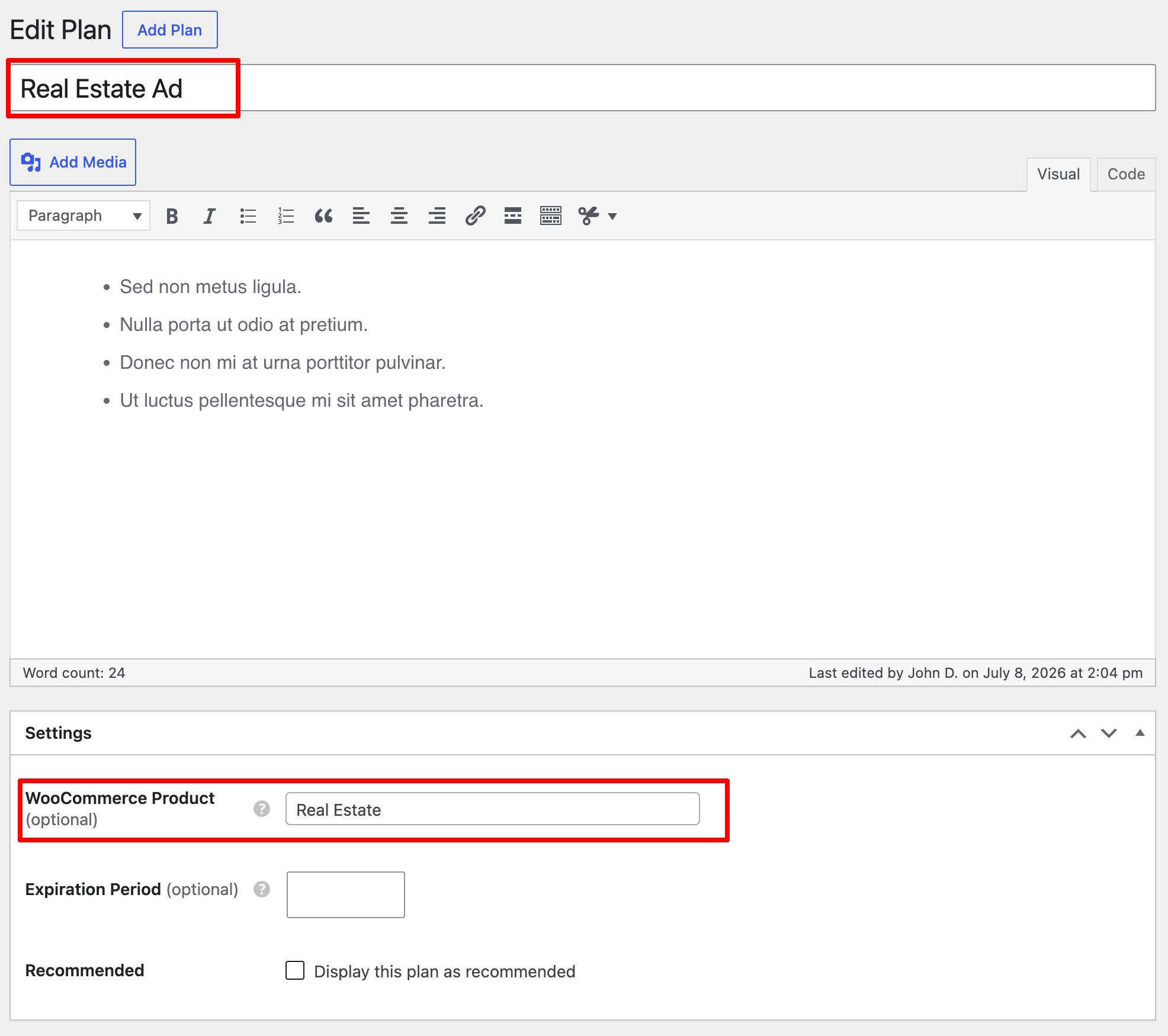 Adding a new listing package.