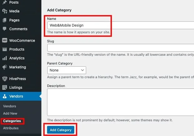 Adding vendors' categories.