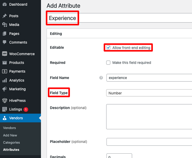 Creating custom vendor field.