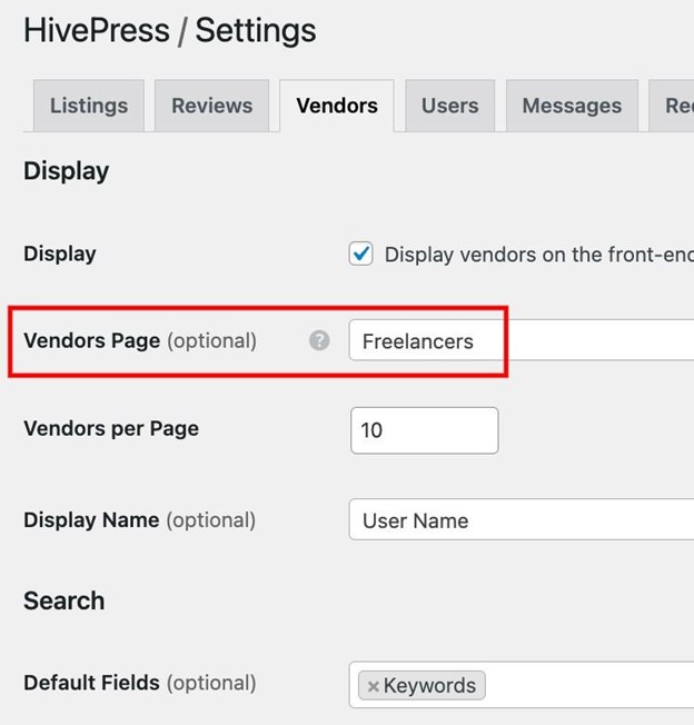 Configuring vendors' settings.