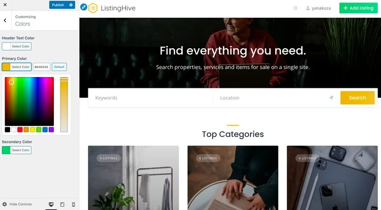 Customizing ListingHive, a free WordPress directory theme.