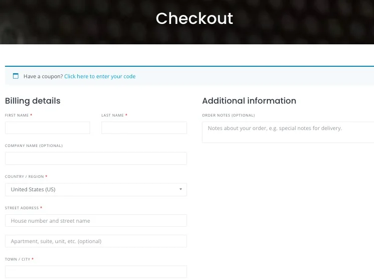 A sample of a checkout page. 