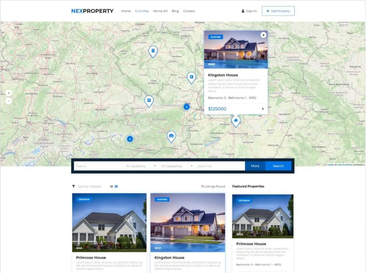 NexProperty WordPress classifieds theme.