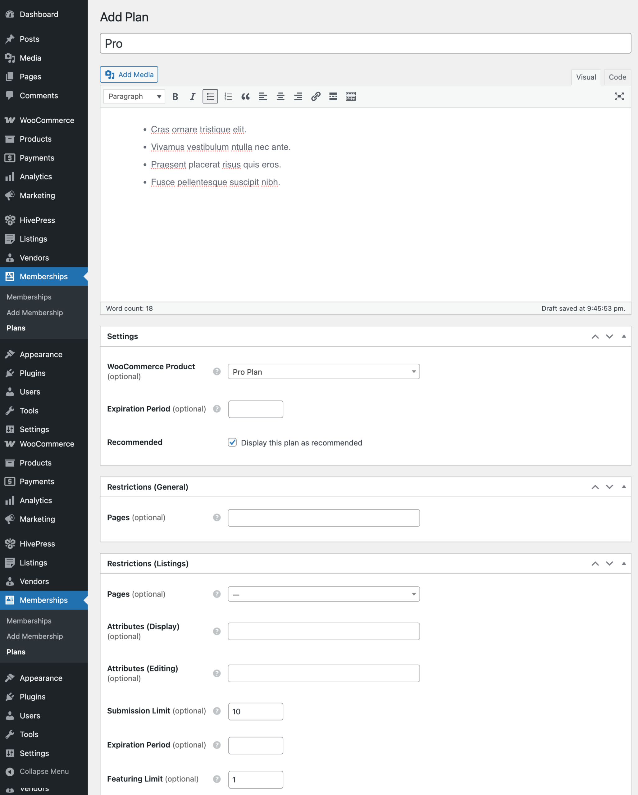An image displaying how to create a Premium plan with HivePress Memberships