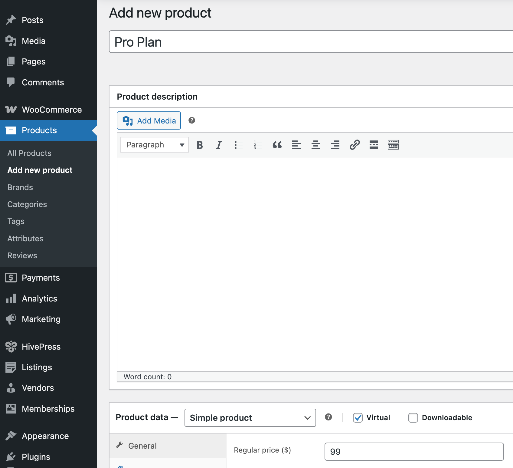 An image showing how to create a WooCommerce product for the Memberships plan