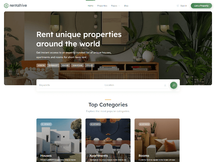 RentalHive homepage.