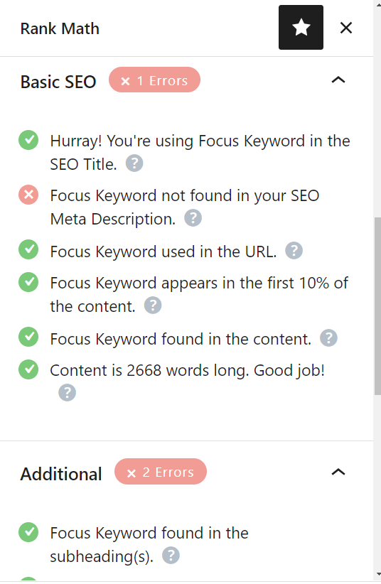 RankMath's SEO suggestions.