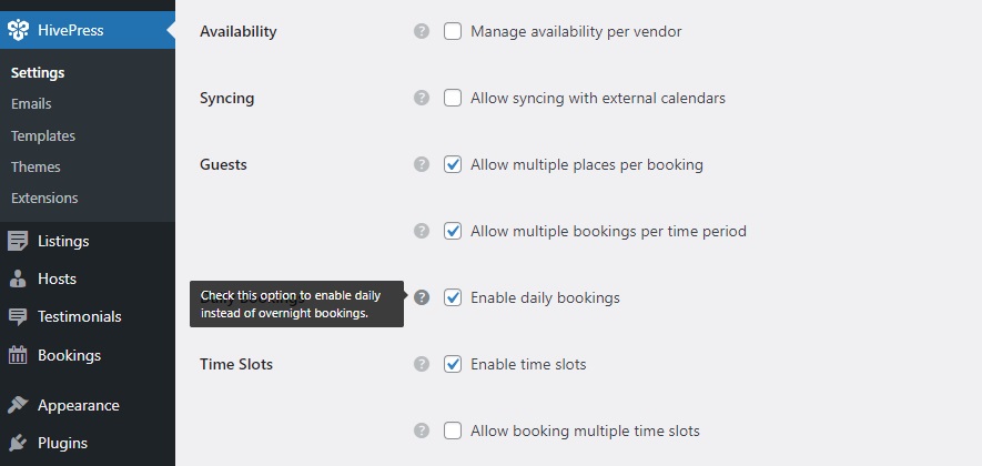 booking settings.