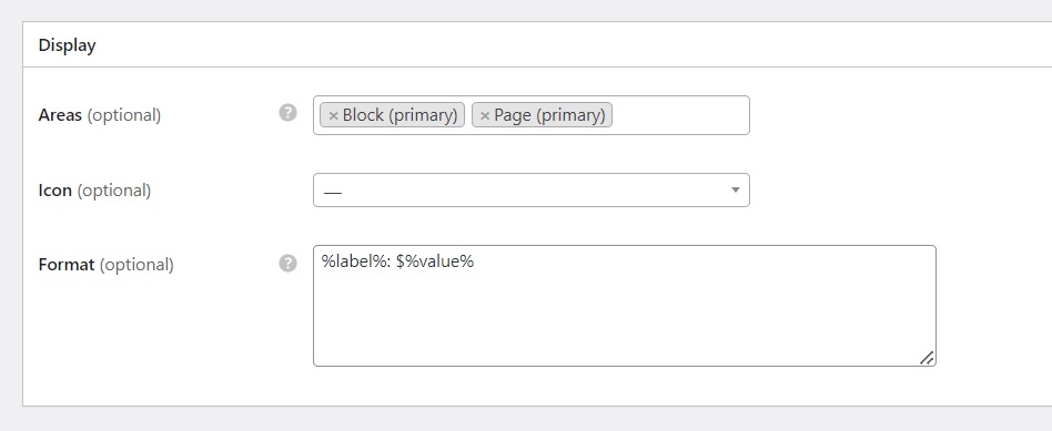 setting up display format for a custom field.