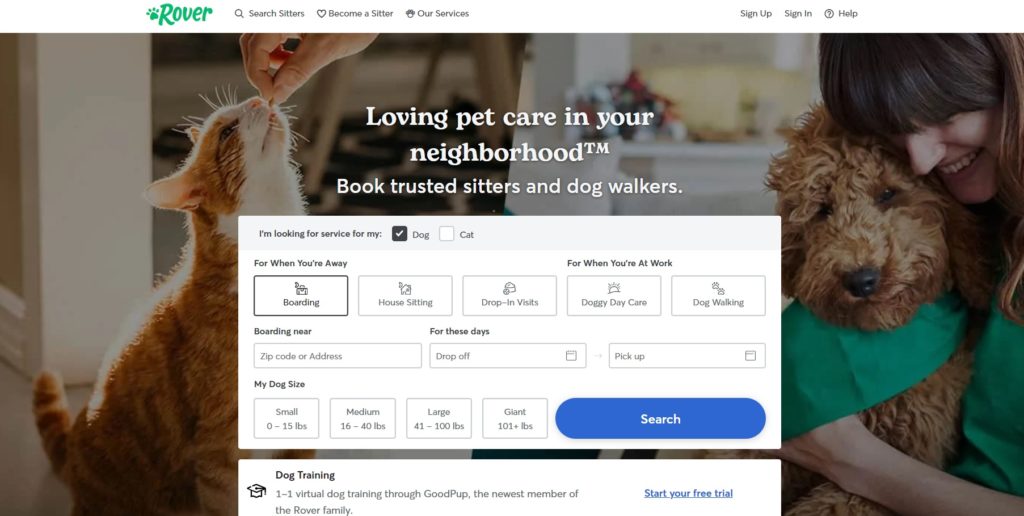 Rover pet care website.