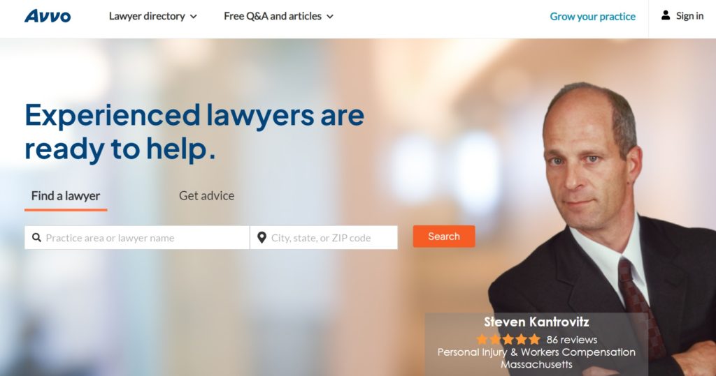 Avvo lawyer directory website.