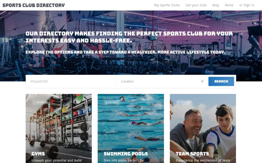 WordPress local sports directory website.