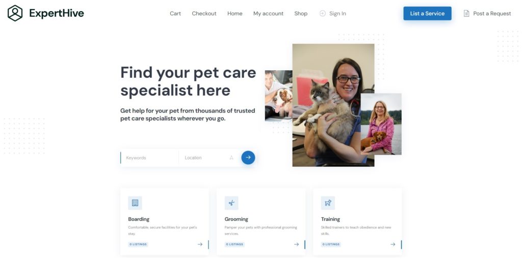 ExpertHive pet care WordPress theme.