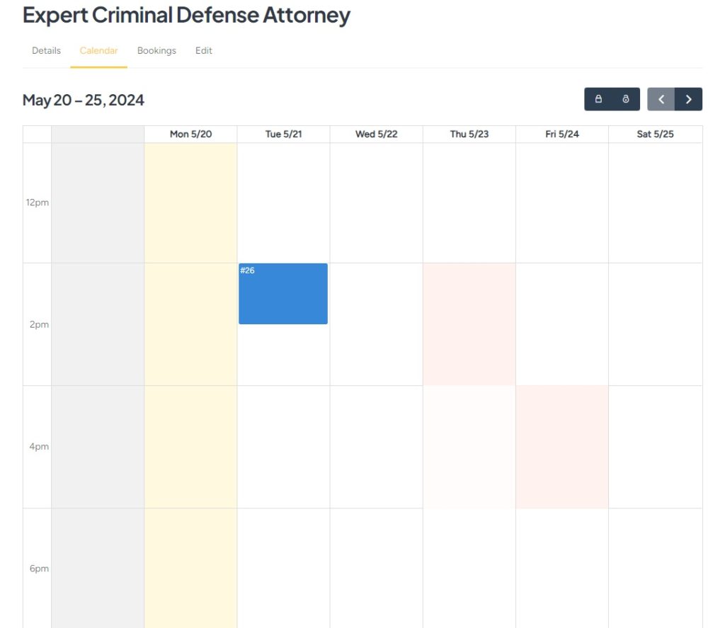 An appointment booking calendar.