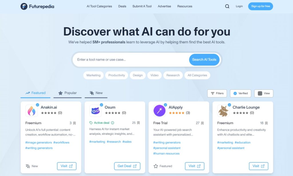 Futurepedia, an AI tools directory website.