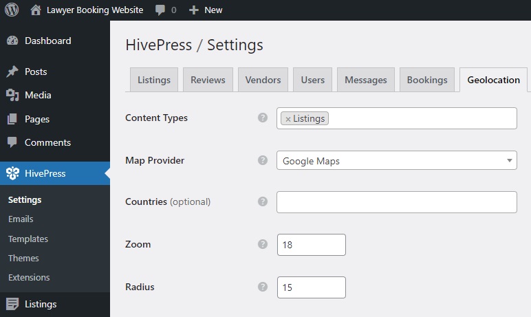 Setting up the geolocation functionality.