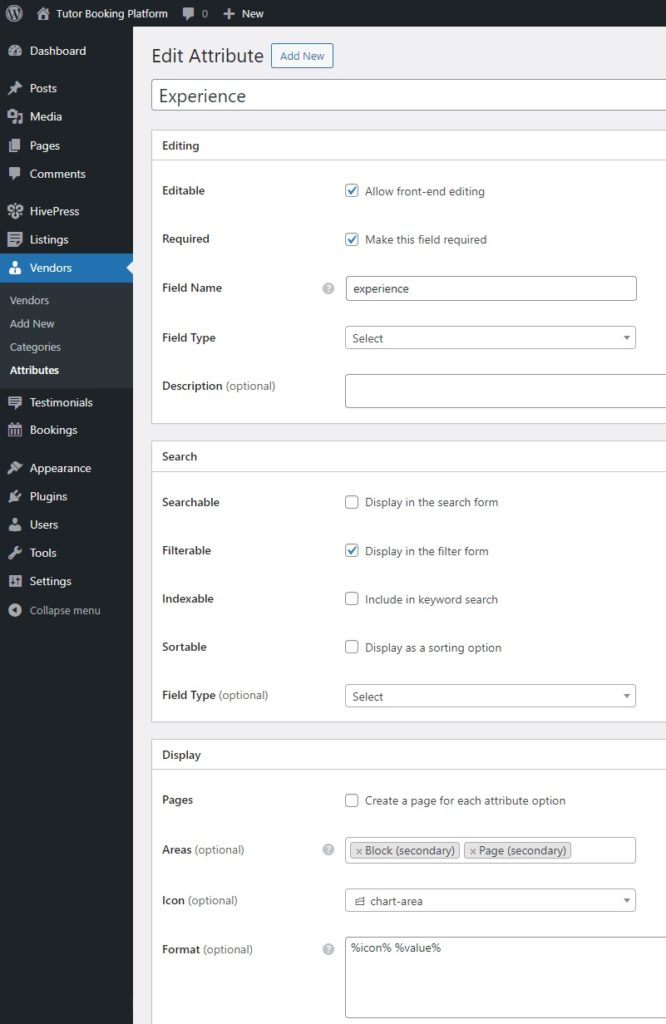 Adding vendor profile fields.