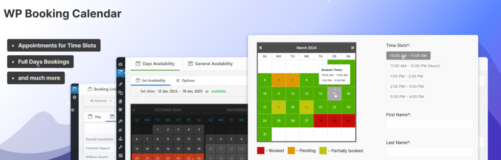 Booking calendar plugin.