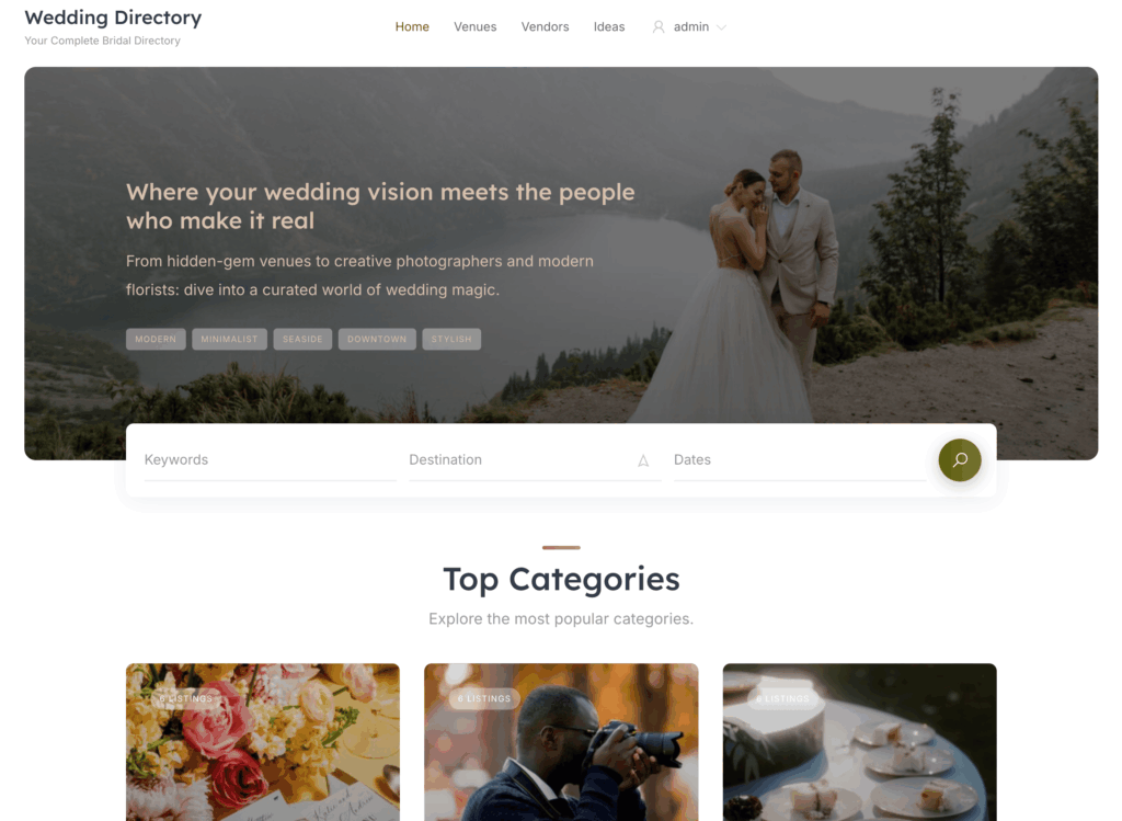 RentalHive — Wedding Directory WordPress Theme